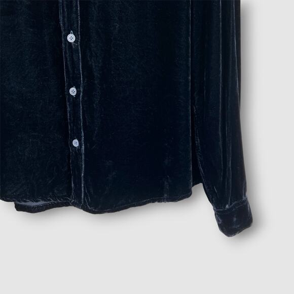 CP Shades Blue Velvet Button-Down Silk Blend Shirt Women's Size M - Picture 3 of 5